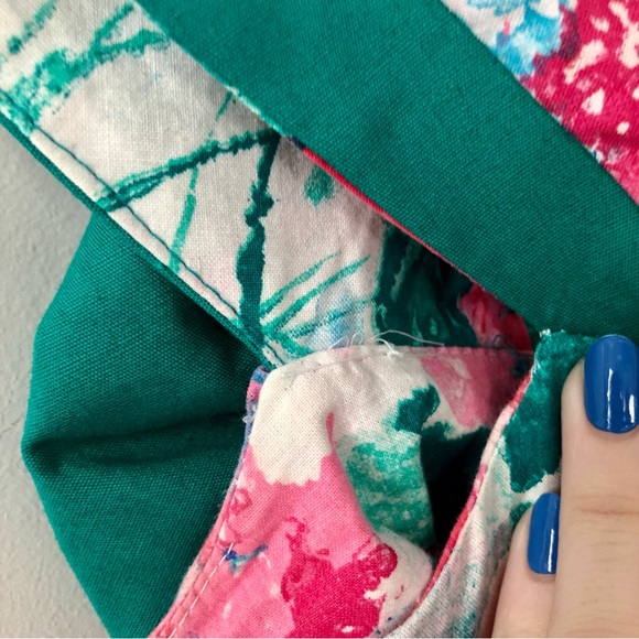 Vintage 80’s Leslie Lucks Bright Floral Print Full Skirt Dress w/ Bows - Picture 16 of 16